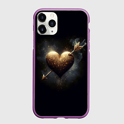 Чехол iPhone 11 Pro матовый Золотое сердце - стрела, цвет: 3D-фиолетовый