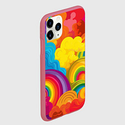 Чехол iPhone 11 Pro матовый Радужные яркие волны, цвет: 3D-малиновый — фото 2