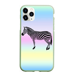 Чехол iPhone 11 Pro матовый Зебра по радужном фоне, цвет: 3D-салатовый