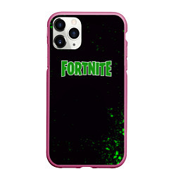 Чехол iPhone 11 Pro матовый Fortnite зеленый краски лого, цвет: 3D-малиновый