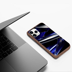 Чехол iPhone 11 Pro матовый Синие и серебреные абстрактные полосы, цвет: 3D-коричневый — фото 2