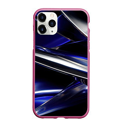 Чехол iPhone 11 Pro матовый Синие и серебреные абстрактные полосы, цвет: 3D-малиновый