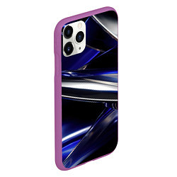 Чехол iPhone 11 Pro матовый Синие и серебреные абстрактные полосы, цвет: 3D-фиолетовый — фото 2
