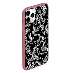 Чехол iPhone 11 Pro матовый Капли жидкого металла - камуфляж на чёрном, цвет: 3D-малиновый — фото 2