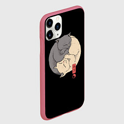 Чехол iPhone 11 Pro матовый Кошки - инь и ян, цвет: 3D-малиновый — фото 2