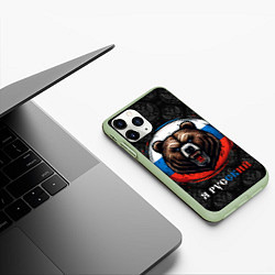 Чехол iPhone 11 Pro матовый Медведь я русский, цвет: 3D-салатовый — фото 2