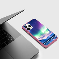 Чехол iPhone 11 Pro матовый Северное сияние на природе ai art, цвет: 3D-малиновый — фото 2
