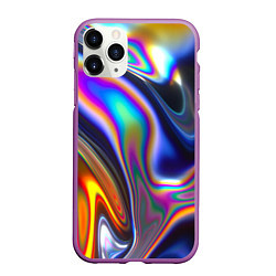 Чехол iPhone 11 Pro матовый Жидкая голографическая бензиновая абстракция, цвет: 3D-фиолетовый