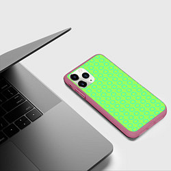 Чехол iPhone 11 Pro матовый Неоновый салатовый с шестигранниками циан, цвет: 3D-малиновый — фото 2