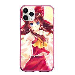 Чехол iPhone 11 Pro матовый Touhou Project Рейму улыбается, цвет: 3D-малиновый