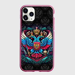 Чехол iPhone 11 Pro матовый Разноцветный герб России, цвет: 3D-малиновый