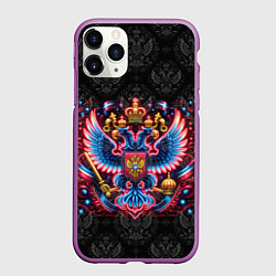 Чехол iPhone 11 Pro матовый Герб России в неоновом стиля, цвет: 3D-фиолетовый