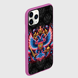Чехол iPhone 11 Pro матовый Герб России в неоновом стиля, цвет: 3D-фиолетовый — фото 2