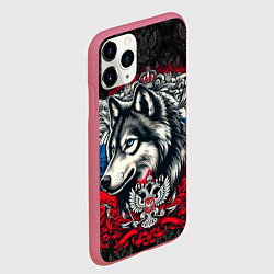 Чехол iPhone 11 Pro матовый Русский волк и герб России, цвет: 3D-малиновый — фото 2