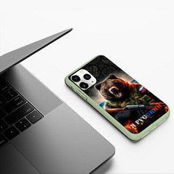 Чехол iPhone 11 Pro матовый Русский солдат медведь, цвет: 3D-салатовый — фото 2