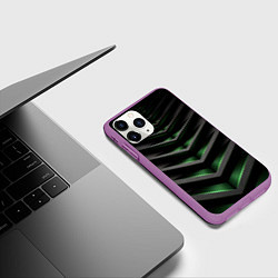 Чехол iPhone 11 Pro матовый Зеленые яркие абстрактные вставки спортивный стиль, цвет: 3D-фиолетовый — фото 2
