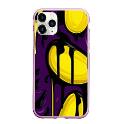 Чехол iPhone 11 Pro матовый Желтые яркие пятна краски на фиолетовом, цвет: 3D-розовый