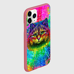 Чехол iPhone 11 Pro матовый Цветной кот, цвет: 3D-малиновый — фото 2