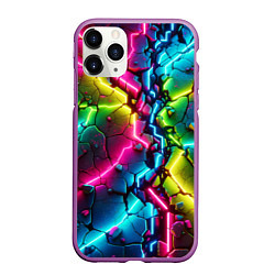 Чехол iPhone 11 Pro матовый Трещина - неон, цвет: 3D-фиолетовый