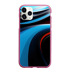 Чехол iPhone 11 Pro матовый Черные и синии волны спортивный стиль, цвет: 3D-малиновый