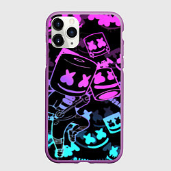 Чехол iPhone 11 Pro матовый Marshmello neon pattern, цвет: 3D-фиолетовый