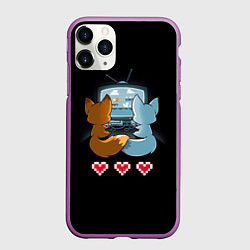 Чехол iPhone 11 Pro матовый Лисья геймерская любовь, цвет: 3D-фиолетовый