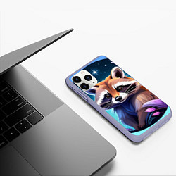 Чехол iPhone 11 Pro матовый Мультяшный енот, цвет: 3D-светло-сиреневый — фото 2