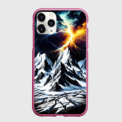 Чехол iPhone 11 Pro матовый Молнии и горы, цвет: 3D-малиновый