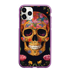 Чехол iPhone 11 Pro матовый Bright colors and skull, цвет: 3D-фиолетовый