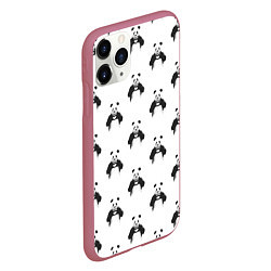 Чехол iPhone 11 Pro матовый Panda love - pattern, цвет: 3D-малиновый — фото 2