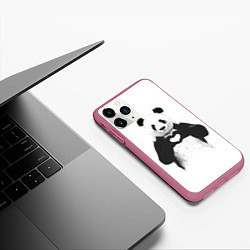 Чехол iPhone 11 Pro матовый Panda love, цвет: 3D-малиновый — фото 2