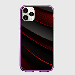 Чехол iPhone 11 Pro матовый Красная абстракция с черными линиями, цвет: 3D-фиолетовый