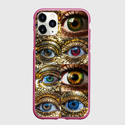 Чехол iPhone 11 Pro матовый Металлические глаза в стиле стимпанк, цвет: 3D-малиновый
