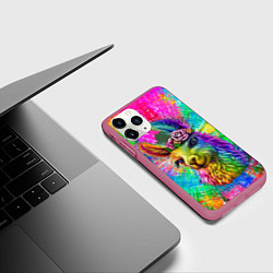 Чехол iPhone 11 Pro матовый Цветная лама, цвет: 3D-малиновый — фото 2