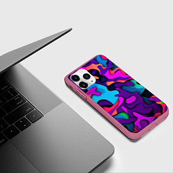 Чехол iPhone 11 Pro матовый Яркий неоновый камуфляж, цвет: 3D-малиновый — фото 2