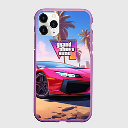 Чехол iPhone 11 Pro матовый GTA 6 logo auto style, цвет: 3D-фиолетовый
