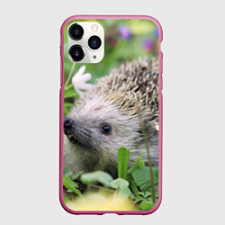 Чехол iPhone 11 Pro матовый Лесной ёжик в траве, цвет: 3D-малиновый