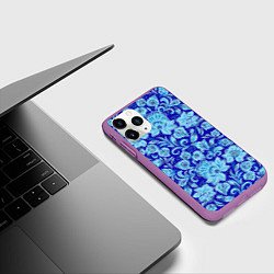 Чехол iPhone 11 Pro матовый Узоры гжель на темно синем фоне, цвет: 3D-фиолетовый — фото 2