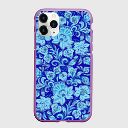 Чехол iPhone 11 Pro матовый Узоры гжель на темно синем фоне, цвет: 3D-фиолетовый