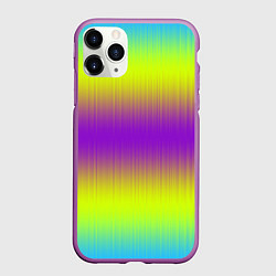 Чехол iPhone 11 Pro матовый Неоновые салатовые и фиолетовые полосы, цвет: 3D-фиолетовый