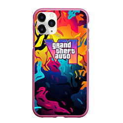 Чехол iPhone 11 Pro матовый GTA 6 logo яркий неоновый камуфляжный стиль