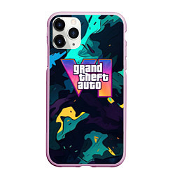 Чехол iPhone 11 Pro матовый GTA 6 logo яркий неоновый камуфляжный стиль