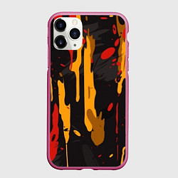 Чехол iPhone 11 Pro матовый Красные желтые оранжевые пятна краски абстракция, цвет: 3D-малиновый
