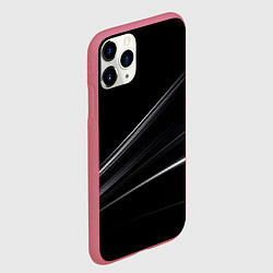 Чехол iPhone 11 Pro матовый Белые полосы на черной абстракции, цвет: 3D-малиновый — фото 2