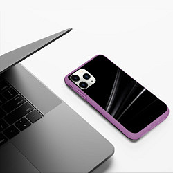 Чехол iPhone 11 Pro матовый Белые полосы на черной абстракции, цвет: 3D-фиолетовый — фото 2