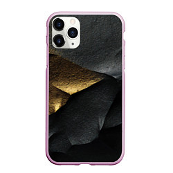 Чехол iPhone 11 Pro матовый Черная текстура с золотистым напылением, цвет: 3D-розовый