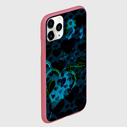 Чехол iPhone 11 Pro матовый Сердечки узоры, цвет: 3D-малиновый — фото 2