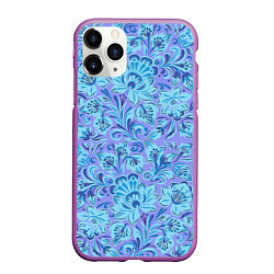 Чехол iPhone 11 Pro матовый Узоры и цветы гжель паттерн, цвет: 3D-фиолетовый