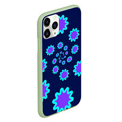 Чехол iPhone 11 Pro матовый Спираль фиолетовых звезд с циан контуром на темном, цвет: 3D-салатовый — фото 2