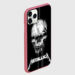 Чехол iPhone 11 Pro матовый Металлика - белый череп, цвет: 3D-малиновый — фото 2
